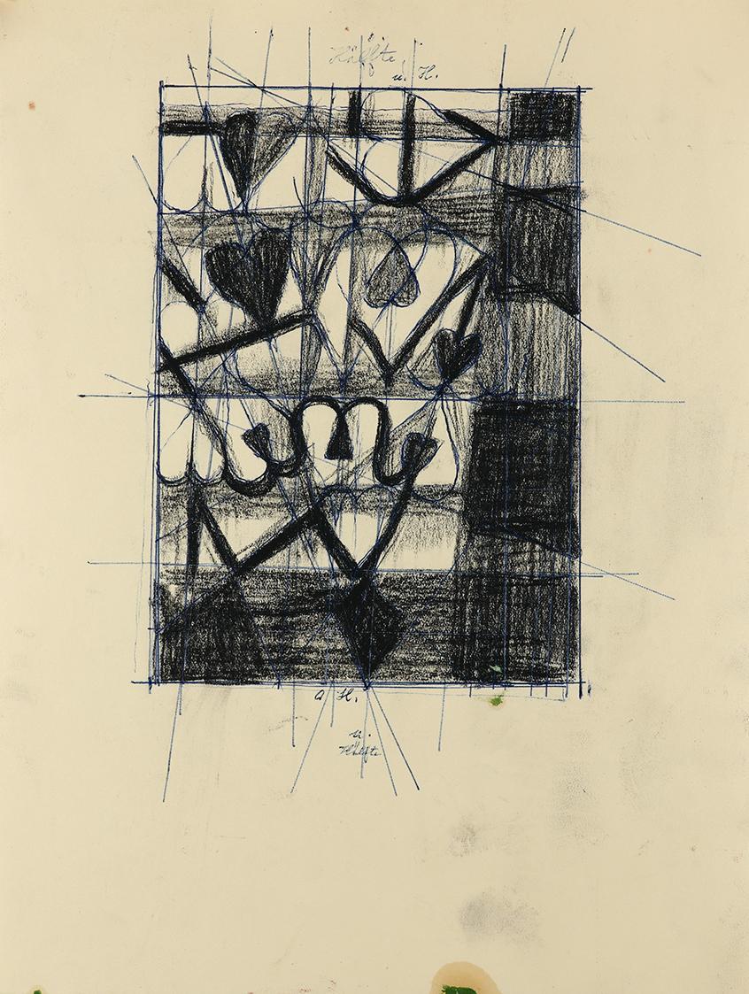 Alfred Wickenburg, Kompositionsstudie mit Notizen zu dem Gemälde "Rhythmen", um 1955, Blauer Ku ...