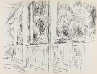 Alfred Wickenburg, Veranda, um 1950, Kohle auf Papier, Blattmaße: 24,1 × 32 cm, Privatbesitz