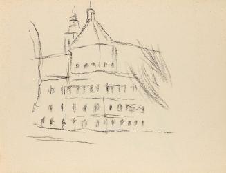 Alfred Wickenburg, Schloss Eggenberg, 1950/1955, Kohle auf Papier, Blattmaße: 21 × 28 cm, Priva ...