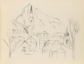 Alfred Wickenburg, Stadtansicht, 1950/1955, Kohle auf Papier, Blattmaße: 28 × 21 cm, Privatbesi ...