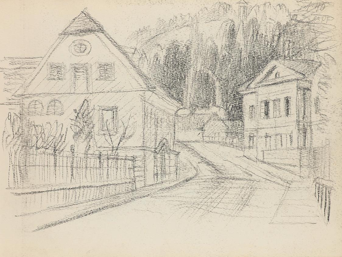 Alfred Wickenburg, Straße mit Häusern, 1939, Bleistift auf Papier, Blattmaße: 18 × 24 cm, Priva ...