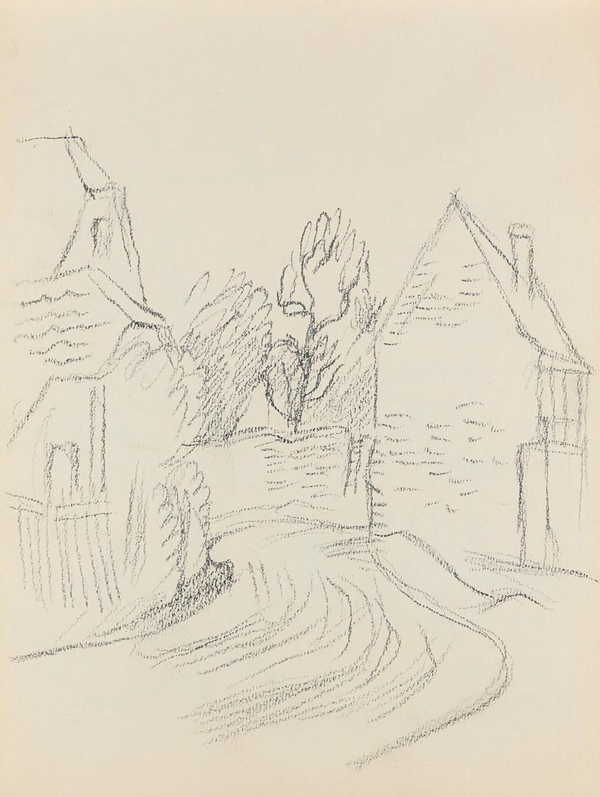 Alfred Wickenburg, Studie zu dem Aqurarell "Das rote Haus", 1939, Bleistift auf Papier, Blattma ...