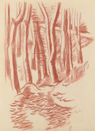 Alfred Wickenburg, Waldweg, 1939, Rötel auf Papier, Blattmaße: 28 × 20,4 cm, Privatbesitz