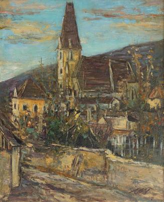 Otto Rudolf Schatz, Weißenkirchen, um 1958, Öl auf Karton, 42 × 34 cm, Galerie Altstadt, Krems