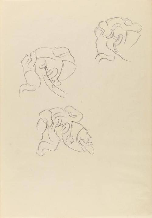 Alfred Wickenburg, Studien zu einem Helm einer Rüstung, 1941, Bleistift auf Papier, Blattmaße:  ...