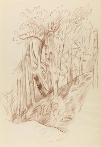 Alfred Wickenburg, Baumgruppe, 1941, Braune Kreide auf Papier, Blattmaße: 29,7 × 20,7 cm, Priva ...