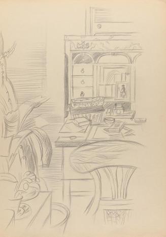 Alfred Wickenburg, Interieurstudie, 1943, Bleistift auf Papier, Blattmaße: 31,8 × 23 cm, Privat ...