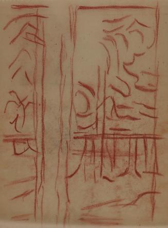Alfred Wickenburg, Blick auf eine Verada vor Bäumen, 1952, Rötel auf Transparentpapier, Blattma ...