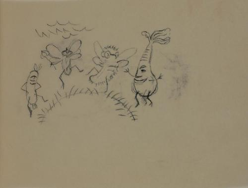 Alfred Wickenburg, Tanzende Fliegen und Gemüse, 1952, Kohle auf Transparentpapier, Blattmaße: 1 ...