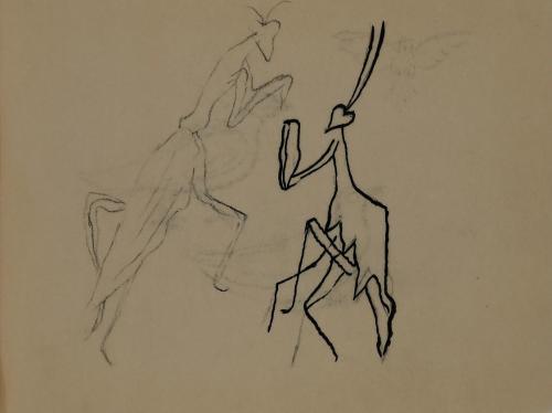 Alfred Wickenburg, Gottesanbeterinnen, 1952, Kohle und Tusche auf Transparentpapier, Blattmaße: ...