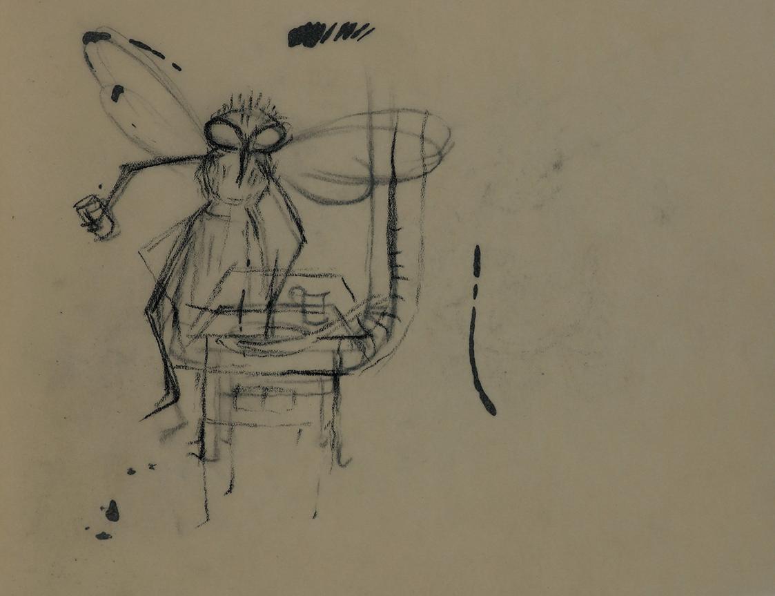 Alfred Wickenburg, Fliege kochend, 1952, Kohle auf Transparentpapier, Blattmaße: 14,2 × 19,2 cm ...