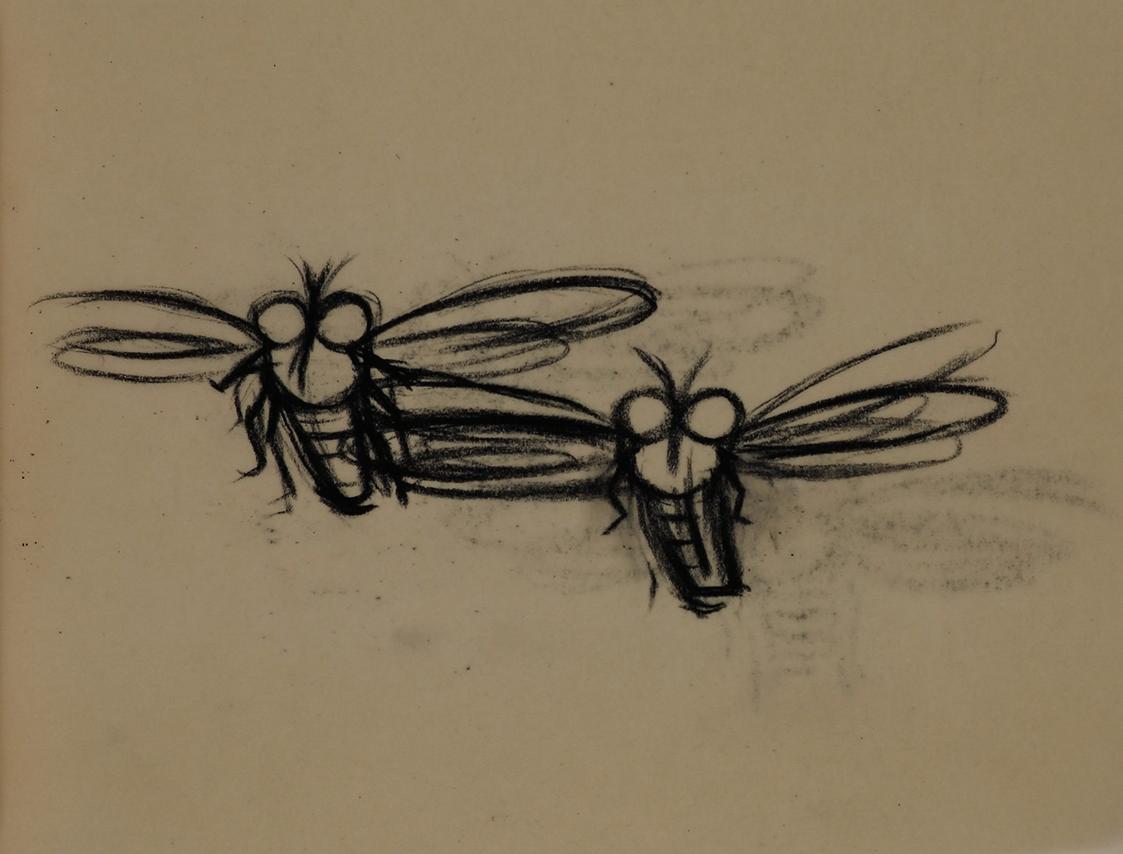 Alfred Wickenburg, Fliegen, 1952, Kohle auf Transparentpapier, Blattmaße: 14,2 × 19,2 cm, Leihg ...