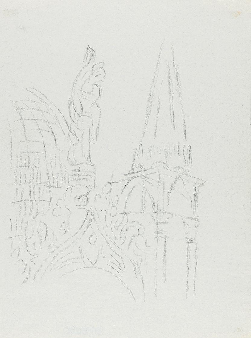 Alfred Wickenburg, Architekturdetail der Markuskirche in Venedig, 1920/1923, Bleistift auf Papi ...