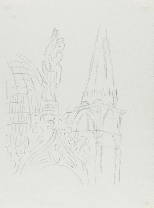 Alfred Wickenburg, Architekturdetail der Markuskirche in Venedig, 1920/1923, Bleistift auf Papi ...