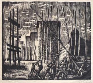 Otto Rudolf Schatz, Gerüster, 1946, Holzschnitt, 40,5 × 50,8 cm, Sammlung Inge und Erich Fitzba ...