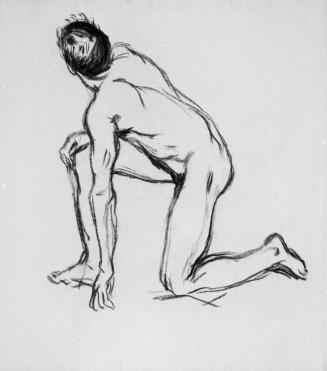 Alfred Wickenburg, Männlicher Akt, ein Bein abgewinkelt, 1909/1911, Kohle auf Papier, 48 × 43 c ...