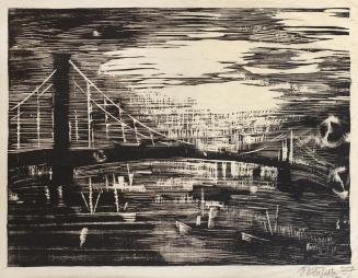 Otto Rudolf Schatz, Brooklyn Bridge, 1937, Holzschnitt auf Papier, 56,3 × 41,8 cm, Sammlung Ing ...
