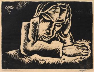 Otto Rudolf Schatz, Sitzender Mann, 1924, Holzschnitt auf Papier, 29 × 23 cm, Sammlung Inge und ...