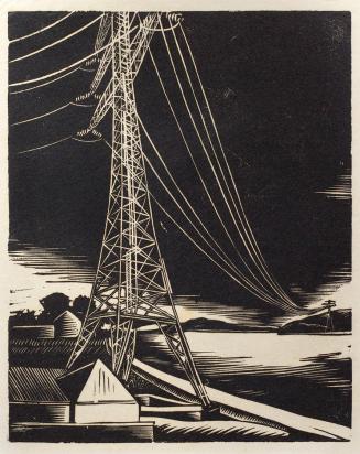Otto Rudolf Schatz, Überleitungsmast, 1929, Holzschnitt auf Papier, 34,3 × 27,2 cm, Sammlung In ...