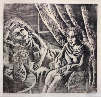 Otto Rudolf Schatz, Interieur mit zwei Frauen, 1937, Holzschnitt auf Papier, Blattmaße: 41 × 53 ...