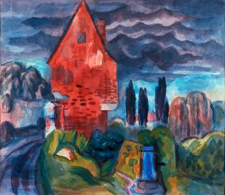 Alfred Wickenburg, Das rote Haus, 1944, Aquarell auf Papier, Blattmaße: 48 × 59,5 cm, Sammlung  ...