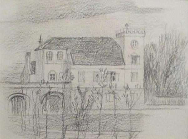 Alfred Wickenburg, Wasserschloss, nach 1930, Bleistift auf Papier, 17,5 × 23,5 cm, Privatbesitz