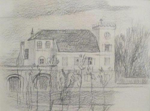 Alfred Wickenburg, Wasserschloss, nach 1930, Bleistift auf Papier, 17,5 × 23,5 cm, Privatbesitz