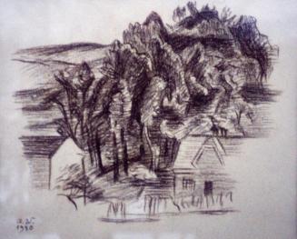 Alfred Wickenburg, Waldstück in der Umgebung von Graz, 1930, Braune Kreide auf Papier, 24 × 30  ...