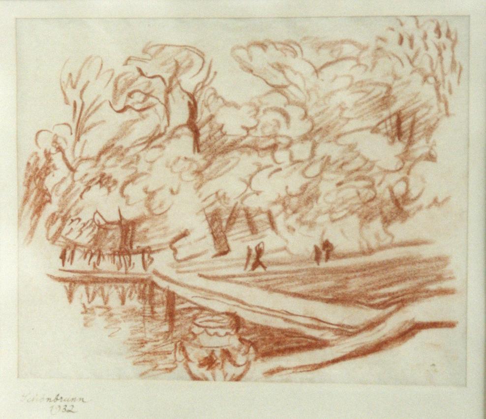 Alfred Wickenburg, Schönbrunn, 1932, Rötel auf Papier, 30 × 28 cm, Verbleib unbekannt