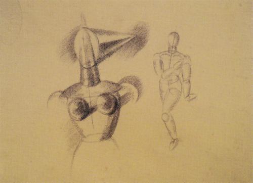 Alfred Wickenburg, Männliche und weibliche kubistische Figuren, 1920/1925, Kohle auf Papier, Bl ...