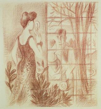 Alfred Wickenburg, Liebespaar am Fenster, um 1945, Rötel auf Papier, Blattmaße: 23,8 × 21,8 cm, ...