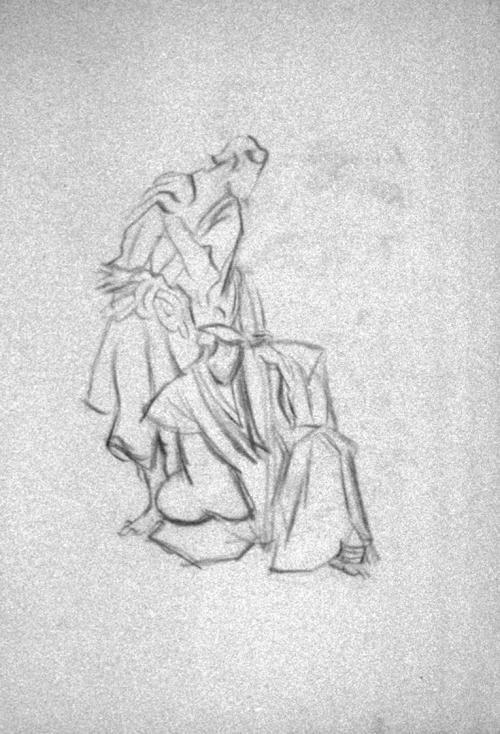 Alfred Wickenburg, Zwei asiatische Figuren, 1933/1943, Rötel auf Papier, Verbleib unbekannt