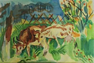 Alfred Wickenburg, Kühe, 1946, Aquarell über Bleistift auf Papier, Lichte Maße: 26 × 40 cm, Pri ...