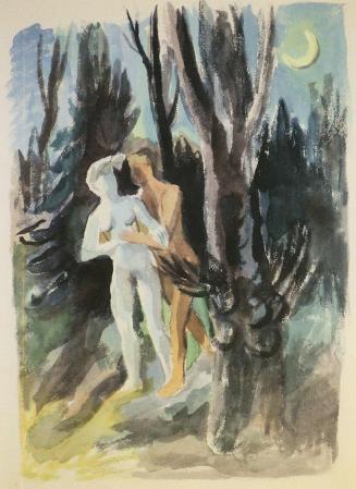 Alfred Wickenburg, Adam und Eva in phantastischer Landschaft II, 1943, Aquarell auf Papier, Bla ...