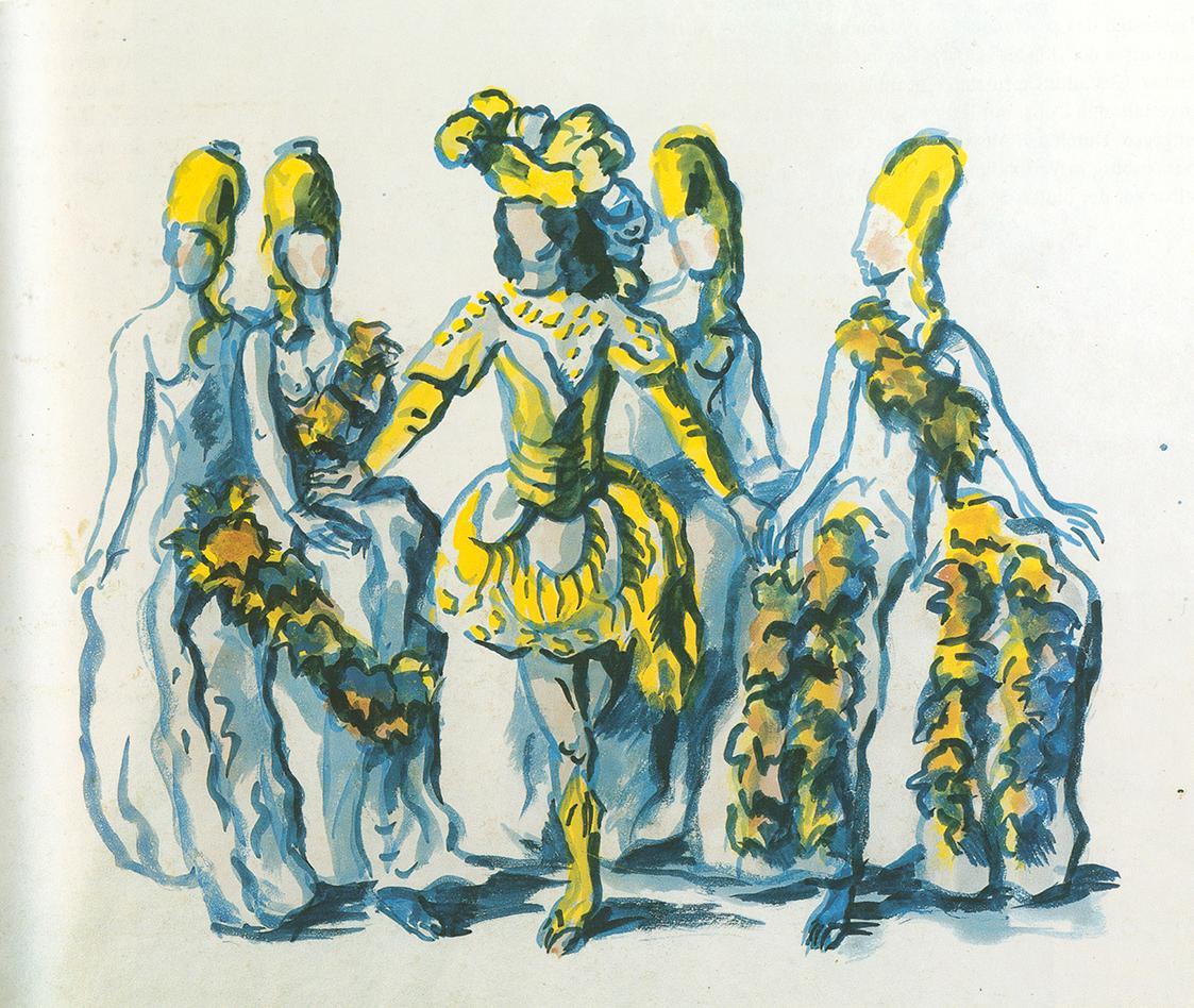 Alfred Wickenburg, Tanz der Hofdamen mit der Garde, 1927/1928, Aquarell auf Papier, Blattmaße:  ...