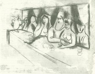 Alfred Wickenburg, Tischgesellschaft, 1946, Rötel auf Papier, Blattmaße: 44 × 55,9 cm, Verbleib ...