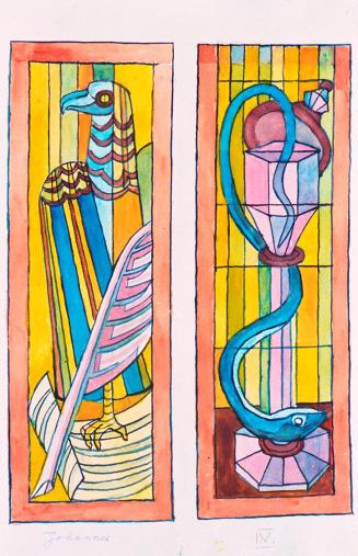 Alfred Wickenburg, Zwei Glasfensterentwürfe für die St. Josefskirche in Greith: Apostelsymbole  ...