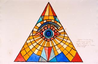 Alfred Wickenburg, Glasfensterentwurf für die Waldkapelle in Pöllau: Auge Gottes, 1967, Aquarel ...
