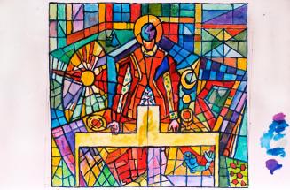 Alfred Wickenburg, Glasfensterentwurf für die Kapelle im Caritas-Seniorenheim in Straßgang: Euc ...