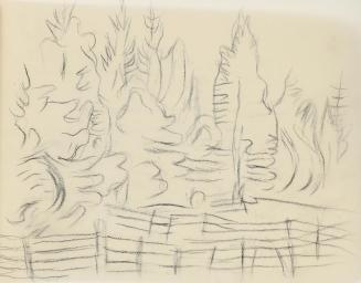 Alfred Wickenburg, Zaun und Bäume, um 1940, Kohle auf Papier, Blattmaße: 15 × 19,5 cm, Privatbe ...