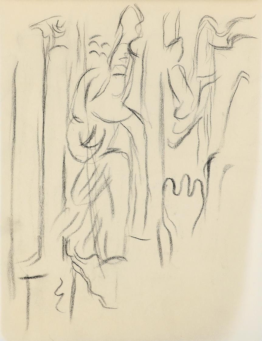 Alfred Wickenburg, Skulpturenstudie, um 1940, Kohle auf Papier, Blattmaße: 19,5 × 15 cm, Privat ...