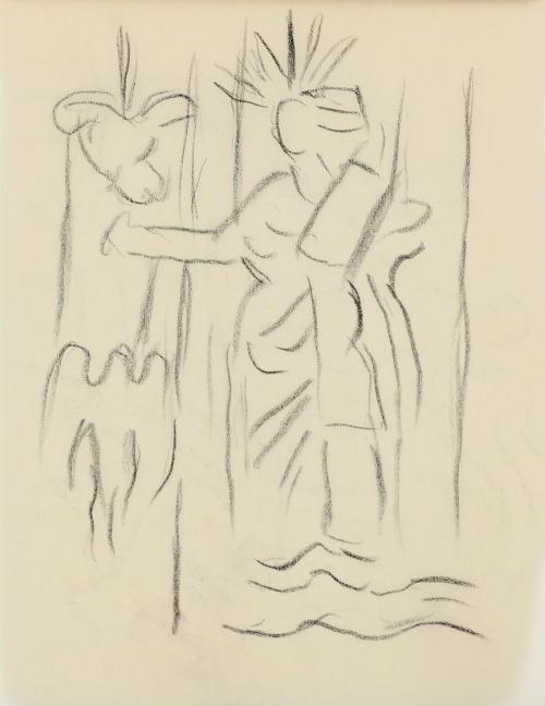 Alfred Wickenburg, Heiligenfigur, um 1940, Kohle auf Papier, Blattmaße: 19,5 × 15 cm, Privatbes ...