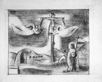 Alfred Wickenburg, Kreuzigung mit Engel, 1935, Rötel auf Papier, 48 × 59,5 cm, Verbleib unbekan ...