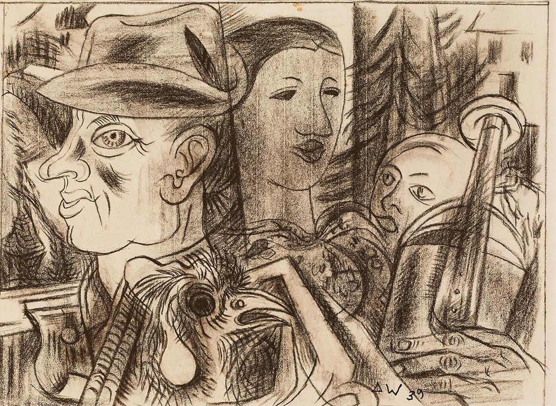 Alfred Wickenburg, Im Autobus, 1939, Braune Kreide auf Papier, Lichte Maße: 40 × 54,5 cm, Verbl ...