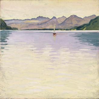 Koloman Moser, Blick über den Wolfgangsee mit Segelboot, 1913, Öl auf Leinwand; Leinwand dublie ...