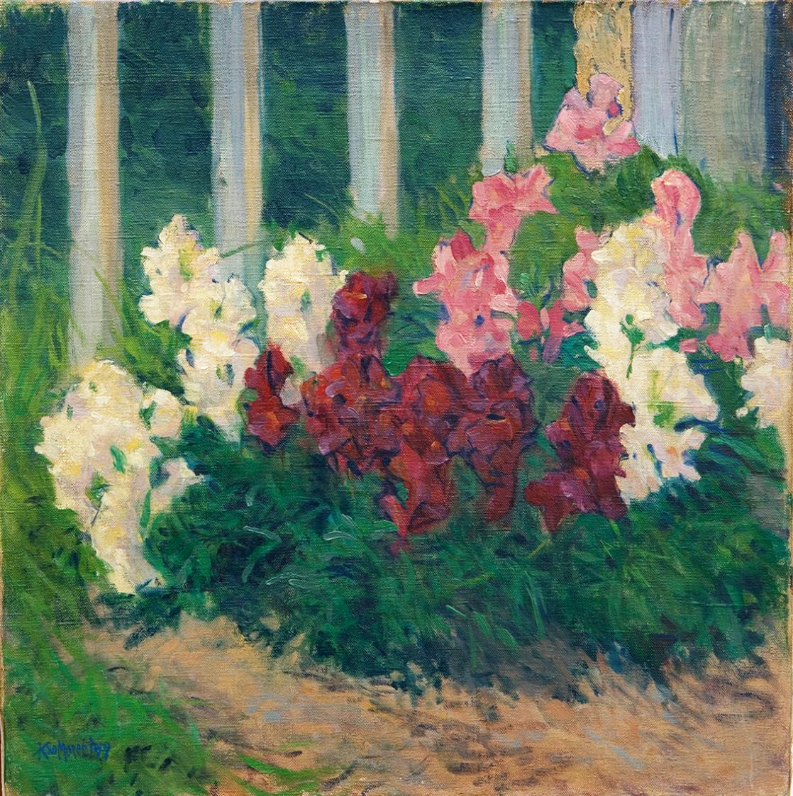 Koloman Moser, Blumen vor Gartenzaun, 1909, Öl auf Leinwand, 51 × 50 cm, Privatbesitz, Deutschl ...