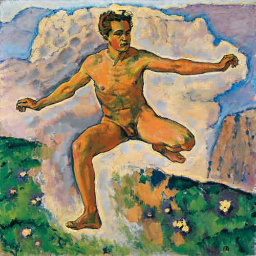 Koloman Moser, Springender Jünglingsakt, um 1914, Öl auf Leinwand, 100 x 100 cm, Privatsammlung ...