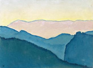 Koloman Moser, Blick auf die Rax von der Villa Mautner v. Markhof in blauer Dämmerung, 1913, Öl ...