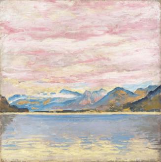 Koloman Moser, Blick über den Wolfgangsee mit Wolkenhimmel, 1913, Öl auf Leinwand, 32,5 x 32,5  ...