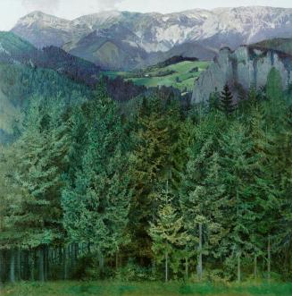 Koloman Moser, Blick von der Villa Mautner v. Markhof über den Wald zur Rax, 1907, Öl auf Leinw ...